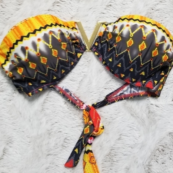 Luxe Apothetique Black Orange Bikini Bandeau Top M - Picture 2 of 8